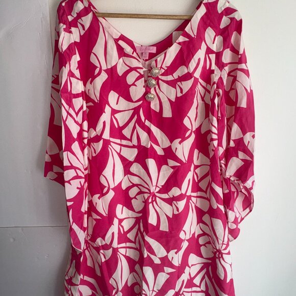 Lilly Pulitzer Genevieve Dress "Wish You Were Here" Pink 100% Silk Size 4 - Picture 6 of 9